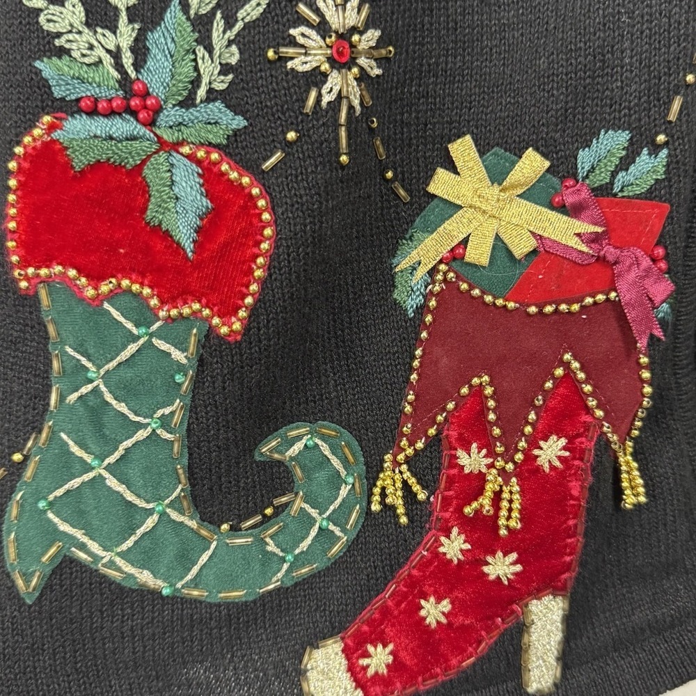 Vtg‎ Heirloom Collectibles Grandmacore Christmas Sweater Beaded Stockings Small - Picture 5 of 5
